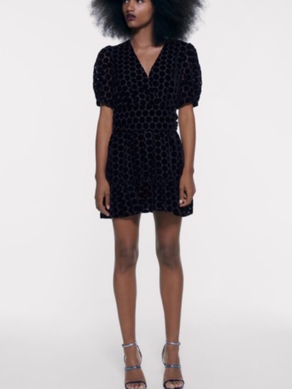 Zara Black Polka Dot V-Neck Mini Dress